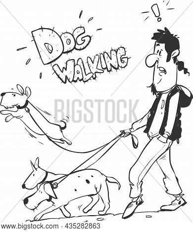Set Icons Of Dogs And Dog-walker In The City. Stock Illustration