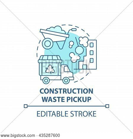 Construction Waste Pickup Blue Concept Icon. Waste Management Abstract Idea Thin Line Illustration. 