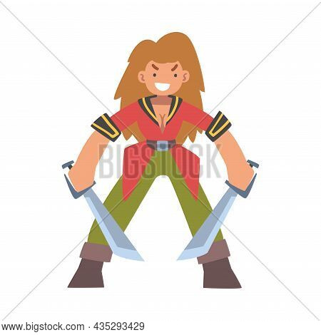 Brutal Woman Pirate Or Buccaneer Character With Sabre And Evil Grin As Marine Robber Vector Illustra