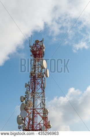 General View Of A Television And Radio Repeater Antennas, Located At The Randa Sanctuary On The Isla
