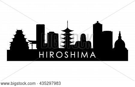 Hiroshima Skyline Silhouette. Black Hiroshima City Design Isolated On White Background.