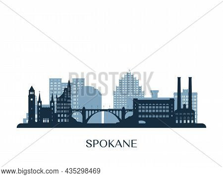Spokane, Wa Skyline, Monochrome Silhouette. Vector Illustration.