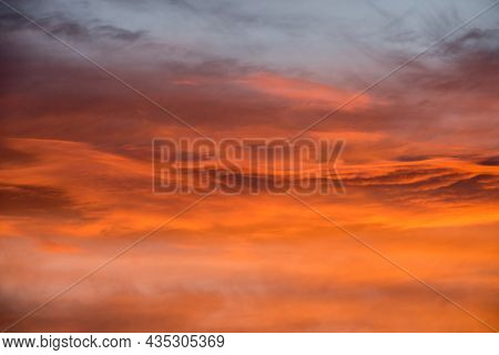 Sunset Red Sky With Clouds Horizontal Background