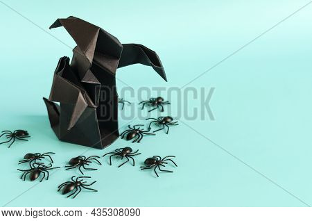 A Dark Ghost With Spiders In The Fog On A Light Background Is A Halloween Theme. Diy Black Paper Ori