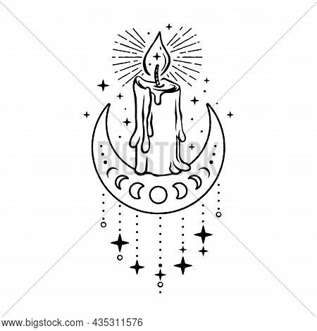 Creative Design Of Vector Illustration Representing Flaming Candle With Melting Wax On Half Moon Bet