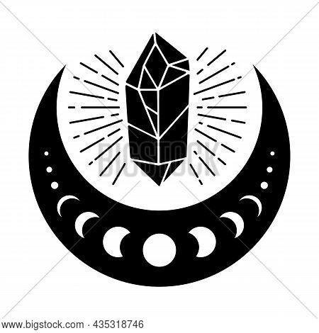 Magic Crystal With Half Moon Vector Illustration