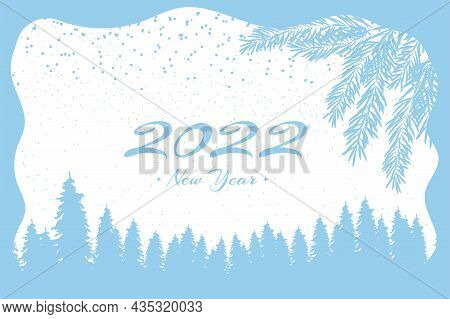 2022 Snow Card In Flat Style On Light Background. New Year Illustration. Blue Color Vector Backgroun