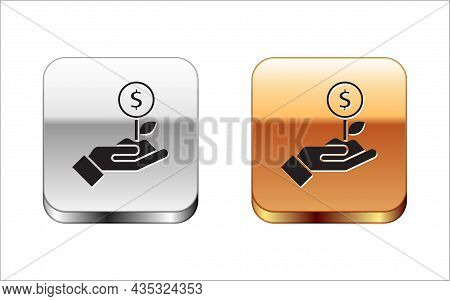 Black Dollar Plant Icon Isolated On White Background. Business Investment Growth Concept. Money Savi