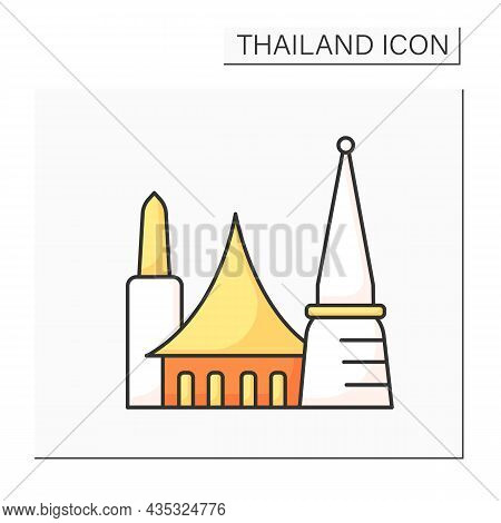 Bangkok Color Icon. Capital Of Thailand. Economy, Financial And Cultural Center. Traditional City Bu