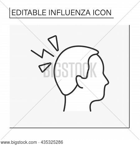Headache Line Icon. Pain In Head. Disease Symptoms. Throbbing, Sharp Or Dull Pain. Headaches Due To 