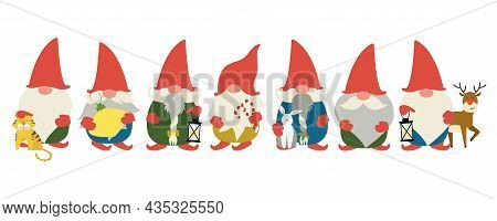 Small Cute Gnomes Vector Flat Illustration. Flat Vector Cartoon Style.