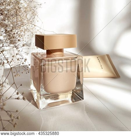 Grodno, Belarus - 07.21.2021: Narciso Rodriguez Poudree Perfume Close-up On A White Isolated Backgro
