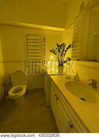 Yellow Neon Sign Fuck In Bathroom. Trendy Style. Neon Sign. Custom Neon.