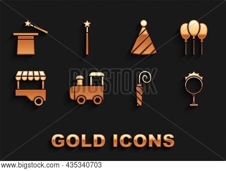 Set Toy Train, Balloons With Ribbon, Circus Fire Hoop, Birthday Party Horn, Fast Street Food Cart, P