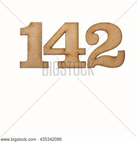 Number 142 In Wood, Isolated On White Background