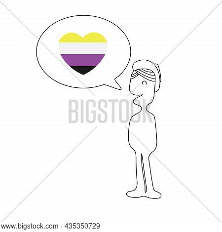 Cute Doodle Cartoon On Non-binary Person With Speech Bubble With Colorful Heart Shape Of Non-binary 
