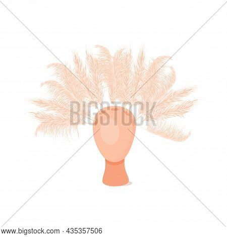 Dry Pampas Grass In A Vase. Interior Vase Head. Decor. Vector Flat Illustration.