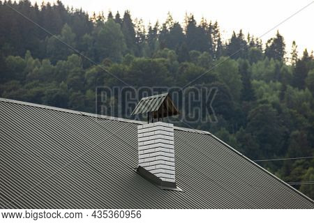 Roof Covered With Metal Tiles, Roofing, Wooden House