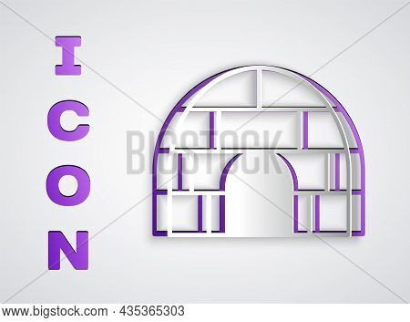 Paper Cut Igloo Ice House Icon Isolated On Grey Background. Snow Home, Eskimo Dome-shaped Hut Winter