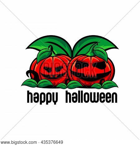 Halloween Background Illustration Vector With Pumpkin Monster And Leaves