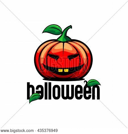 Halloween Background Illustration Vector With Pumpkin Monster And Leaves