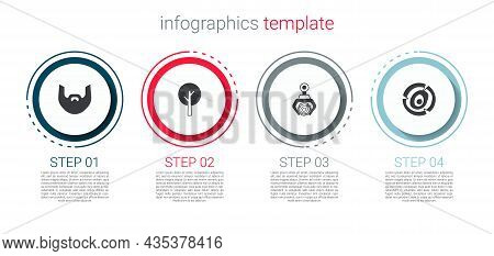 Set Mustache And Beard, Tree, Grapple Crane Grabbed Log And Wooden Logs. Business Infographic Templa