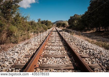 View Along The Parallel Lines Of A Railway Track Near Belgodere In The Balagne Region Of Corsica