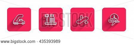 Set Line Passenger Ladder For Plane Boarding, Scale With Suitcase, Escalator Up And Flight Time With
