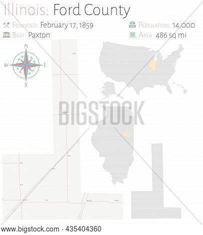 Map On An Old Playing Card Of Ford County In Illinois, Usa.