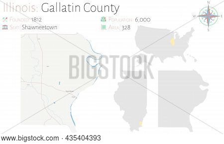 Map On An Old Playing Card Of Gallatin County In Illinois, Usa.