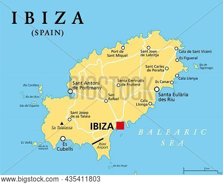 Ibiza, Political Map. Part Of The Balearic Islands, An Archipelago And Autonomous Community Of Spain