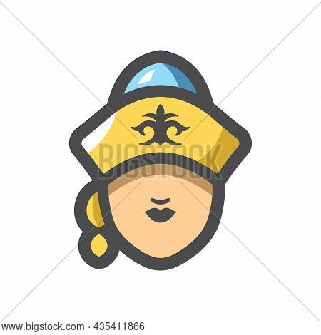 Kazakhs Girl Head Vector Icon Cartoon Illustration