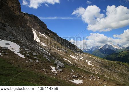Landscape Of The Dolomites Along The Path Between The Giau Pass And Mount Formin. High Quality Photo
