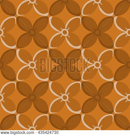 Simple Medieval Style Stylized Flowers Vector Pattern Background. Hand Drawn Ochre Floral Motifs On 