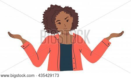 Young African-american Girl Throws Up Her Hands In Bewilderment. Vector Illustration Of A Business L