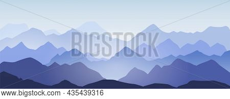 Mountain Ridges And Hills Silhouette Landscape Background. Abstract Morning Mountains Panorama, Beau