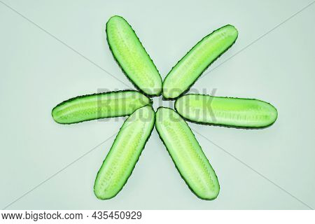 Six-pointed Star Of Slices Of Chopped Green Fresh Cucumber