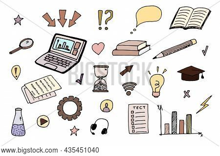 Learning Online, Laptop, Notebook, Remote Learning- Ideal Home Workplace. Vector Illustration Color 
