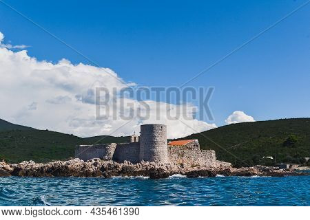 An Island With The Former Austrian Fortress Arza. Mamula Island. Bay Of Kotor, Adriatic Sea. Close-u