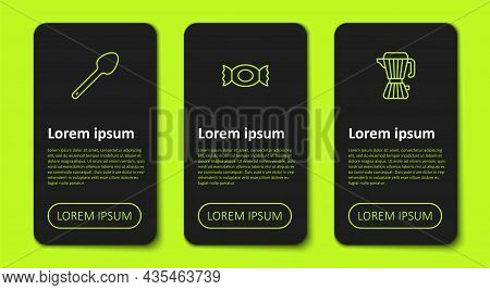 Set Line Teaspoon, Candy And Coffee Maker Moca Pot. Business Infographic Template. Vector