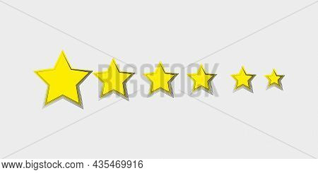 Golden Stars Icon Set. Vertical Arrangement. From More To Less. Ink Outline Art. Vector Illustration