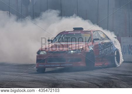Vladivostok, Russia - October 02: Car Drift, Sports Car Wheel Drifts And A Lot Of Smoke On The Track