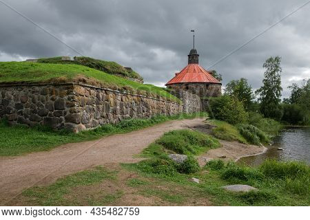 Cloudy August Day At The Ancient Fortress Korela. Priozersk, Russia