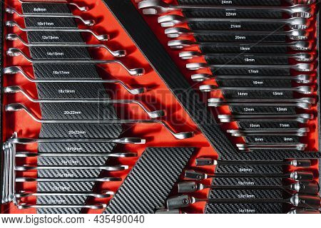 A Set Of Professional Wrenches In Lodgements, Auto Repair.