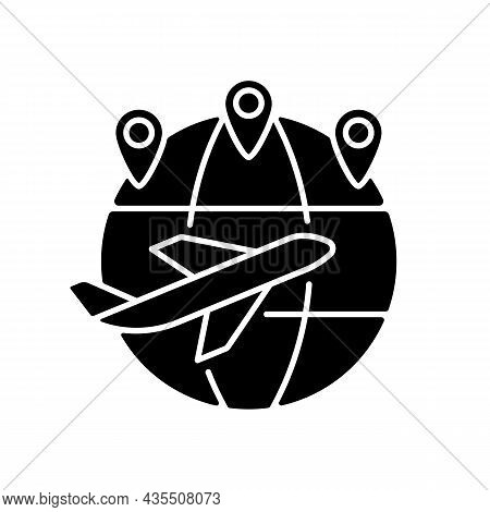 Excellent Connectivity Black Glyph Icon. Changi Airport. Flights To International Destinations. Glob