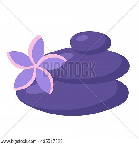 Balance Stones With Plumeria Flower. Spa And Massage Concept. Zen Element In Trendy Style. Vector Il