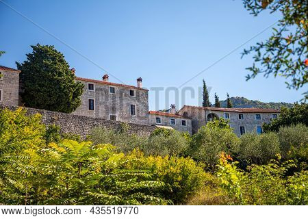 Podostrog, Budva, Montenegro - September 23, 2021: Territory Of Monastery Podmaine Or Podostrog, Bud