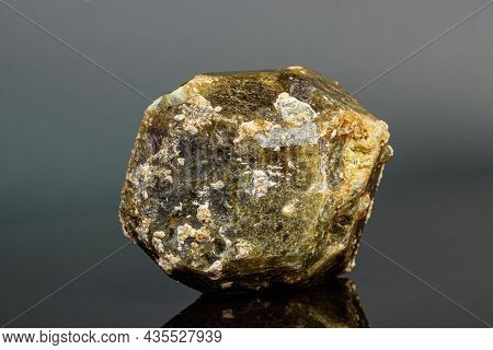 Macro Mineral Stone Andradite On A Black Background Close-up