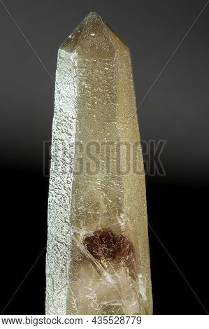 Macro Mineral Stone Prase With Amethyst Phantom On A Gray Background Close-up