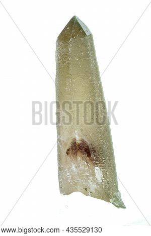 Macro Mineral Stone Prase With Amethyst Phantom On A White Background Close-up